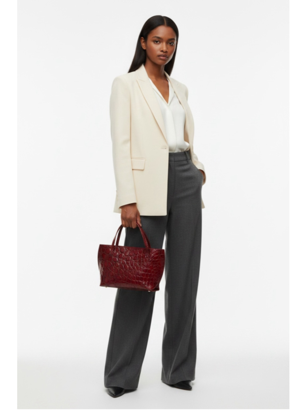 Furla Vintage Croc Embossed Tote Bag Maroon Red Leather